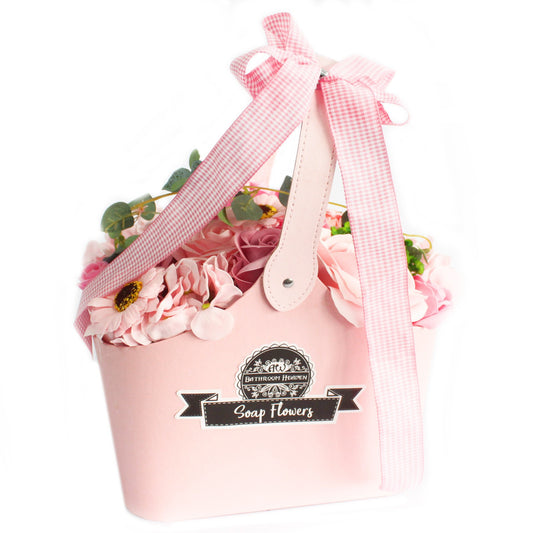 Panier bouquet de fleurs de jabon - rose