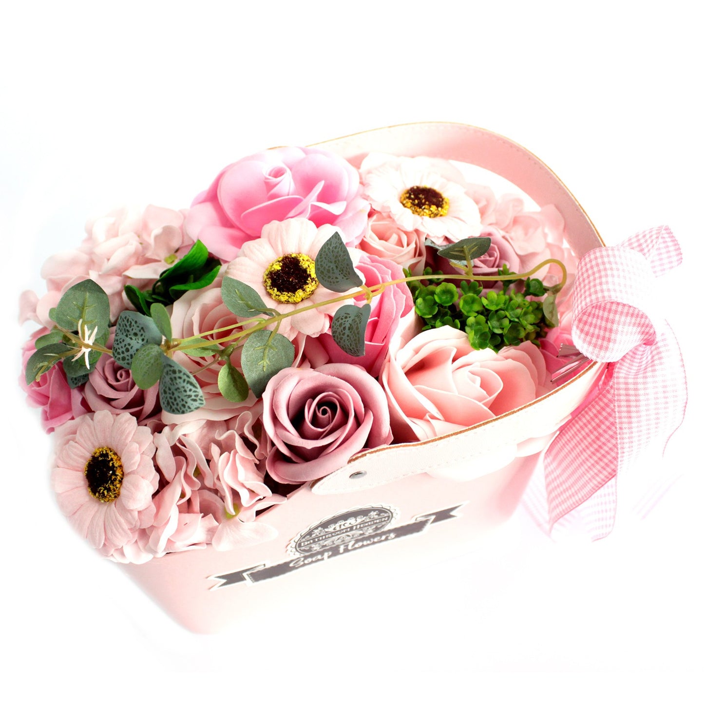 Panier bouquet de fleurs de jabon - rose