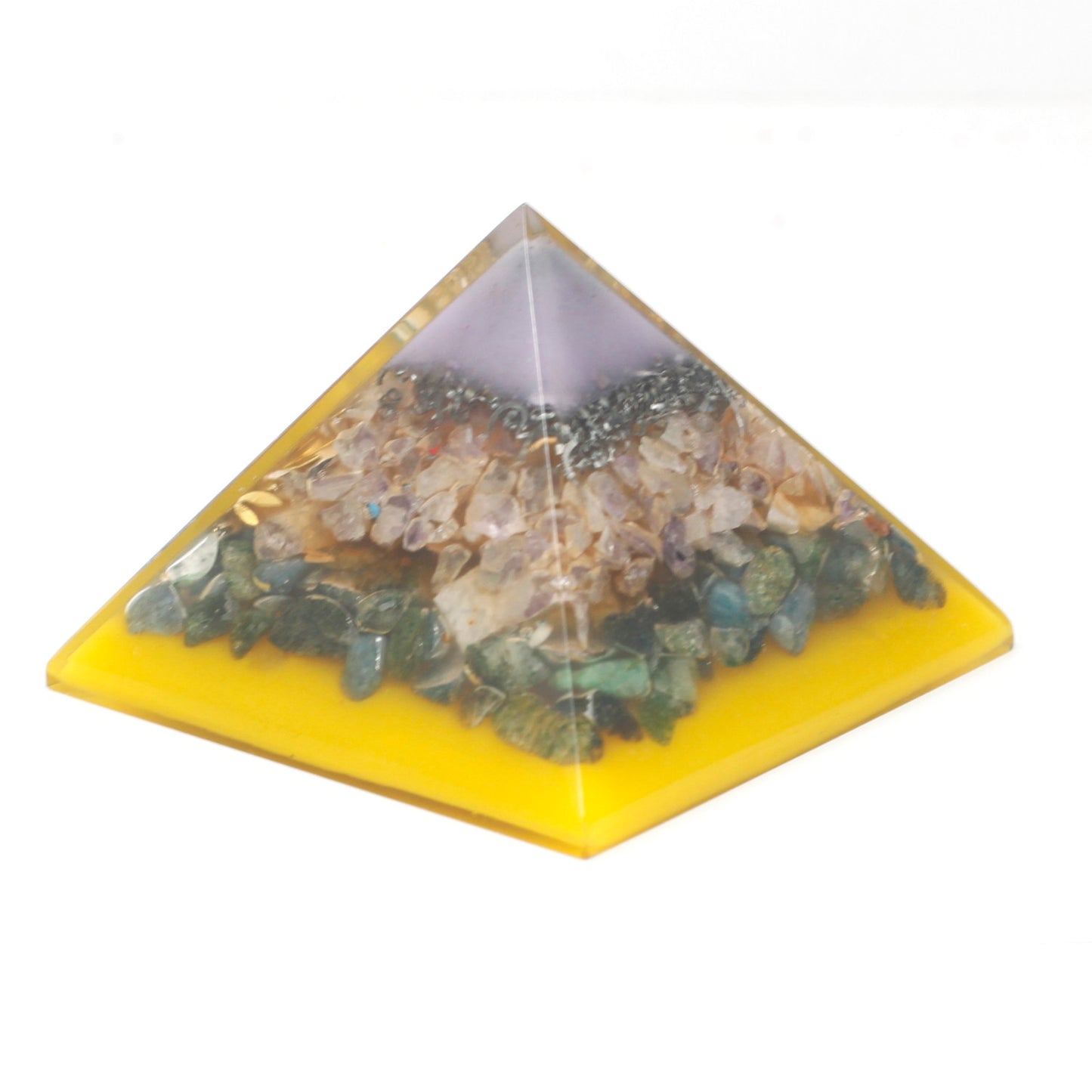 Pyramide Orgonite Lrg 70 mm - Pierres Chakra 70 cm - Arbre (Base Or)