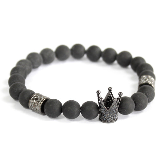 Corona de cristal / Ágata negra - Pulsera de piedras preciosas