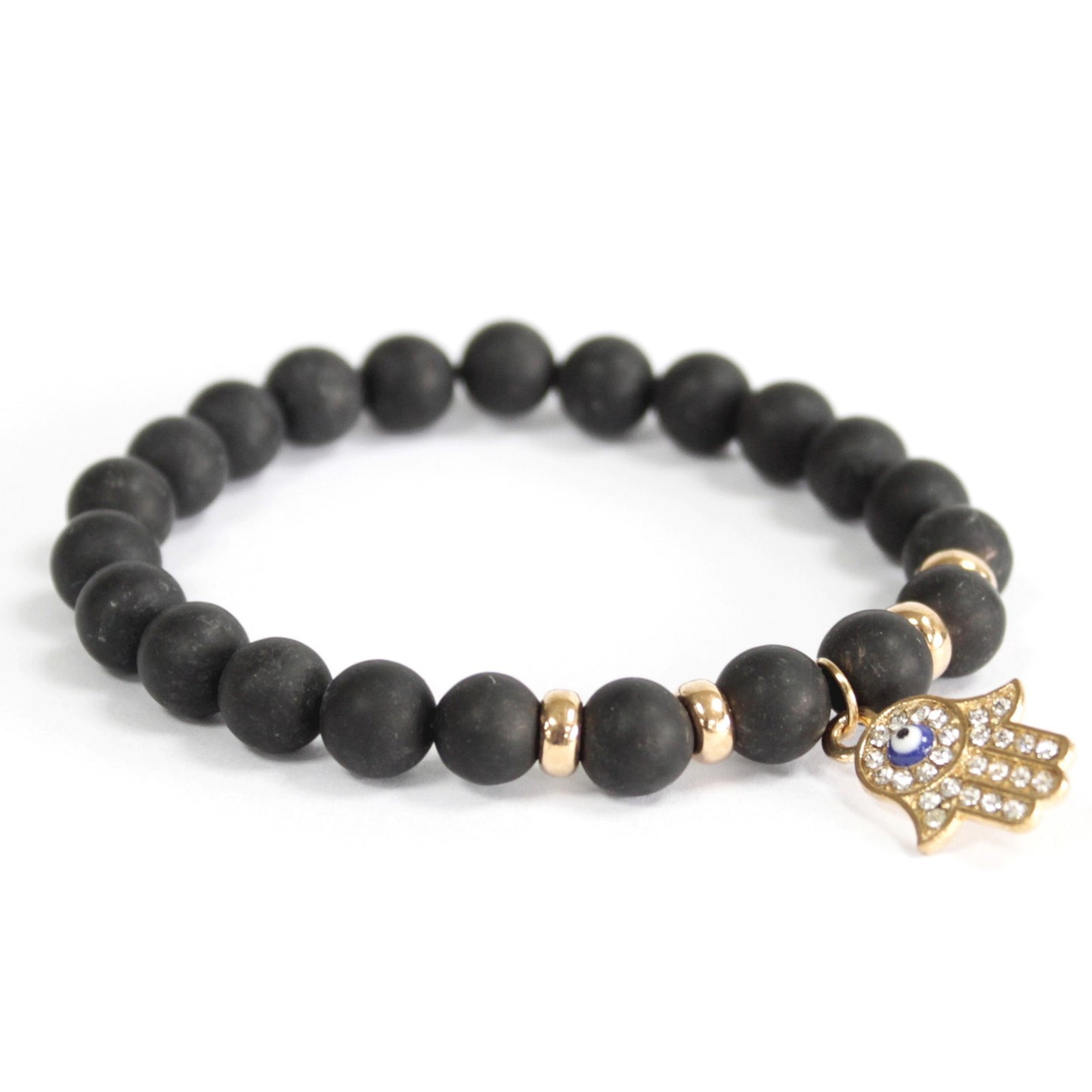 Hamsa / Black agate - Precious stone bracelet