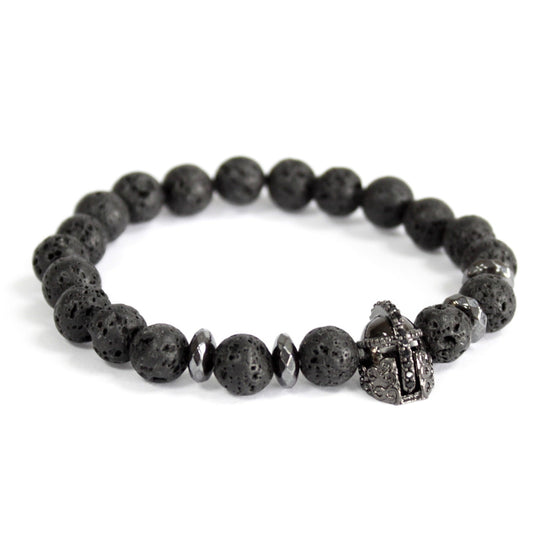 Horseman's shell / lava stone - precious stone bracelet