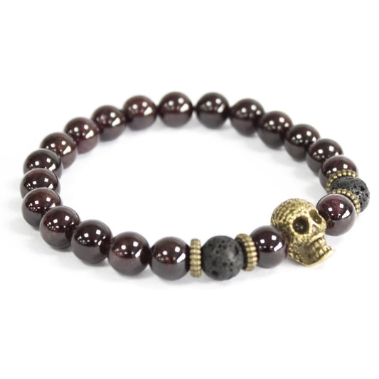 Bronze calavera / Blood stone - Precious stone bracelet