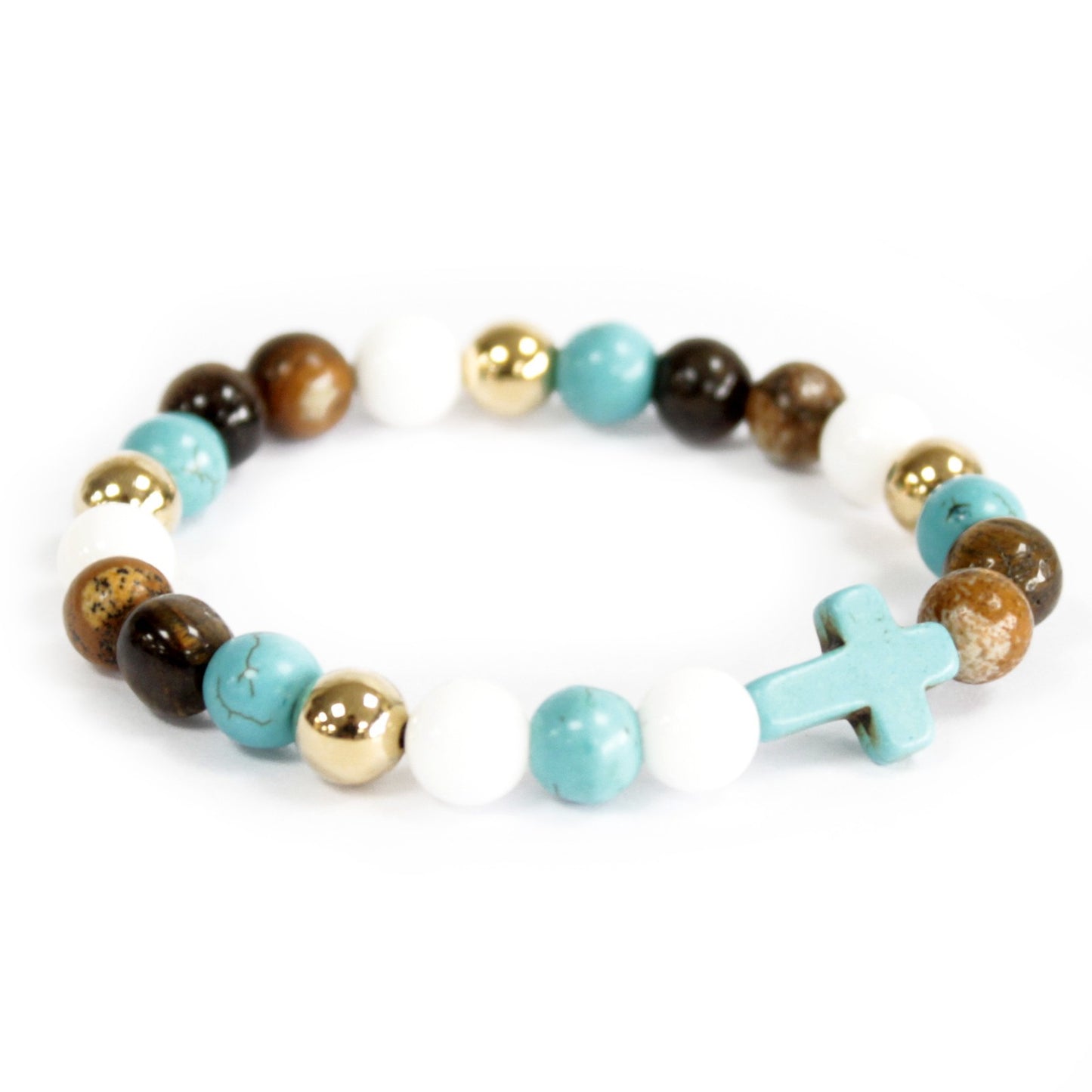 Turquoise Cross / Real pearls - Precious stone bracelet