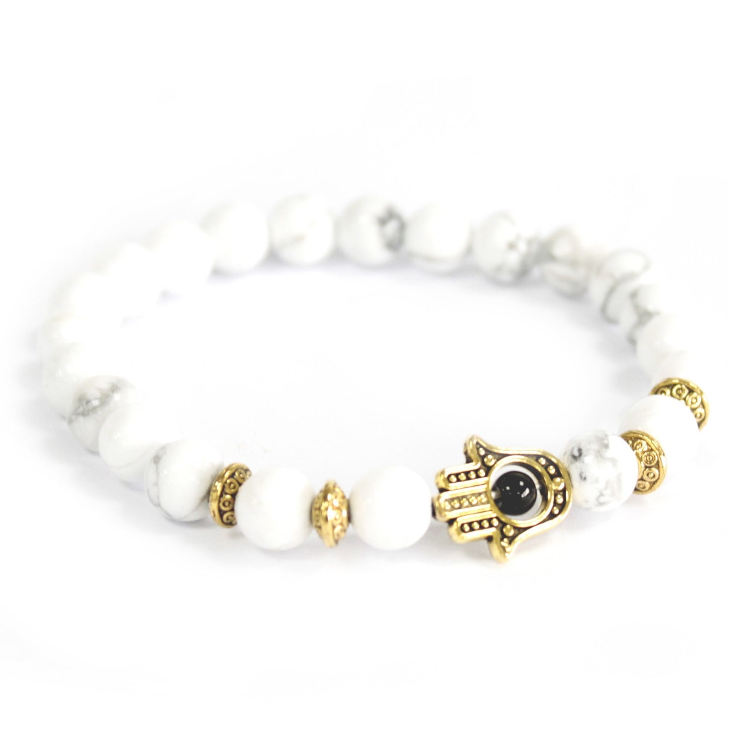 Gold hamsa / white stone - precious stone bracelet