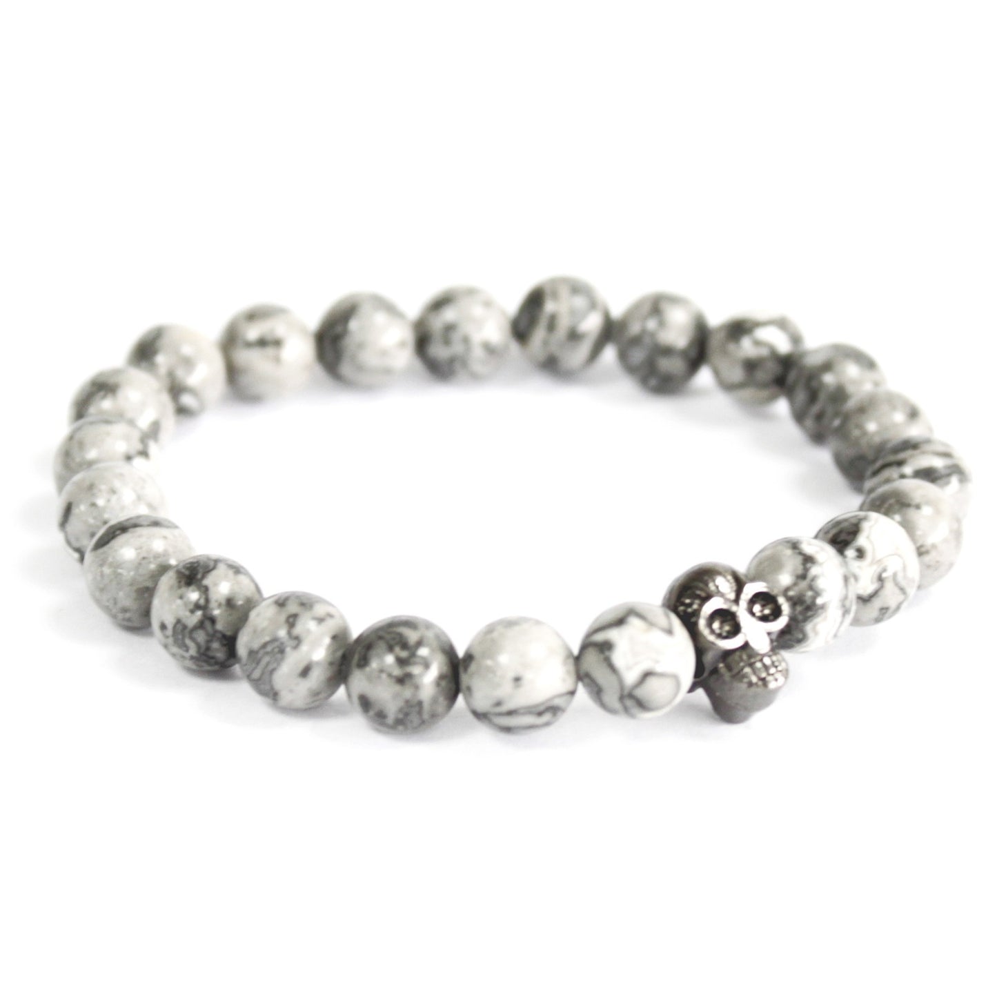 Pewter calavera / gray agate - Precious stone bracelet