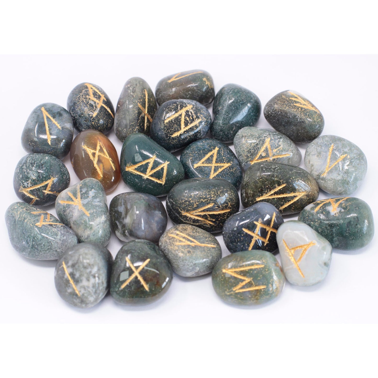 Rune of India game on bags - Moss agate