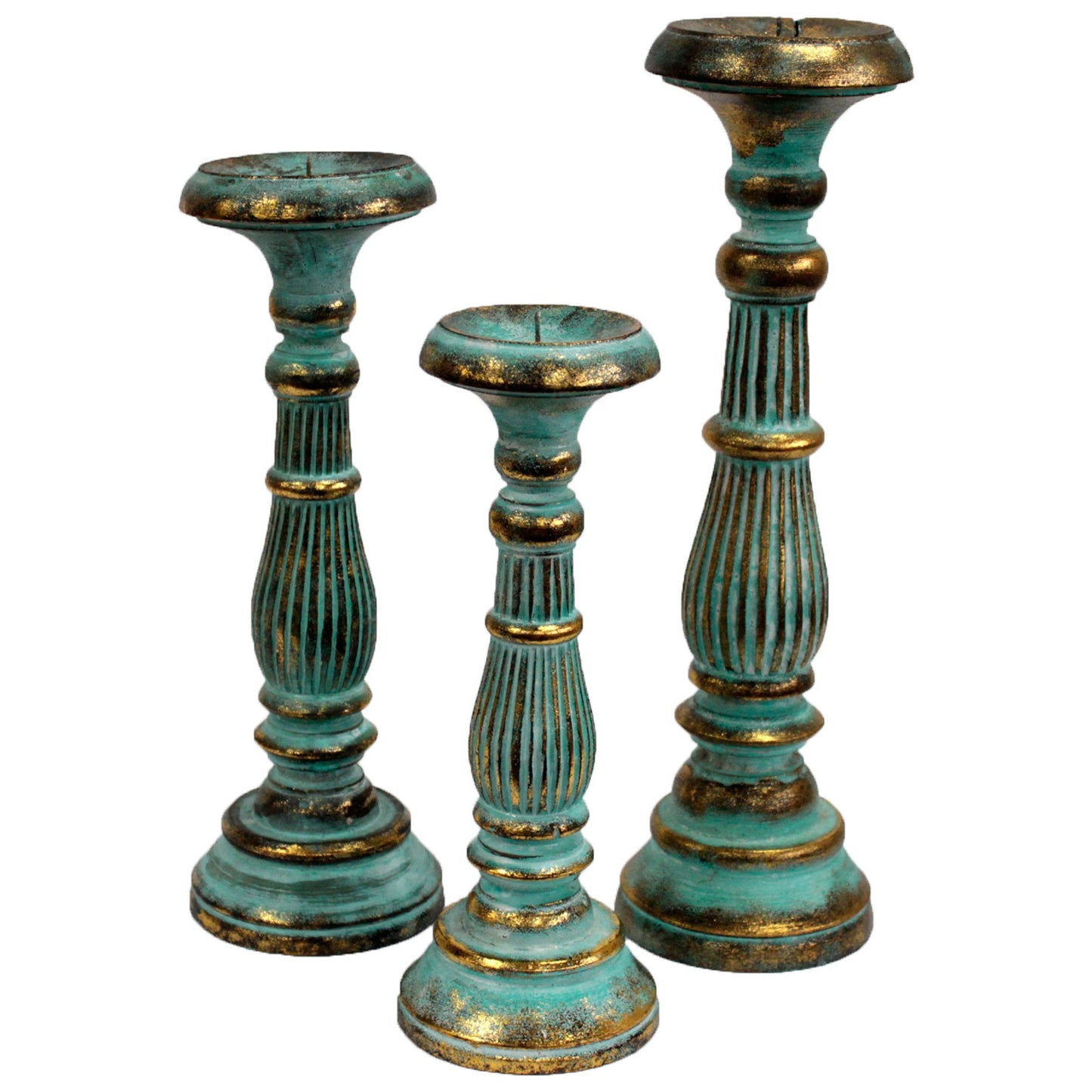 Soporte de vela grande - Turquois Gold