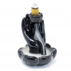 Reverse flow incense burner - Hand and lotus flower