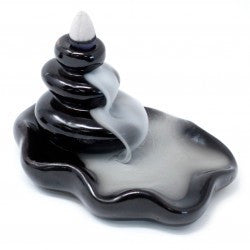 Reverse flow incense burner: large stones in the pool