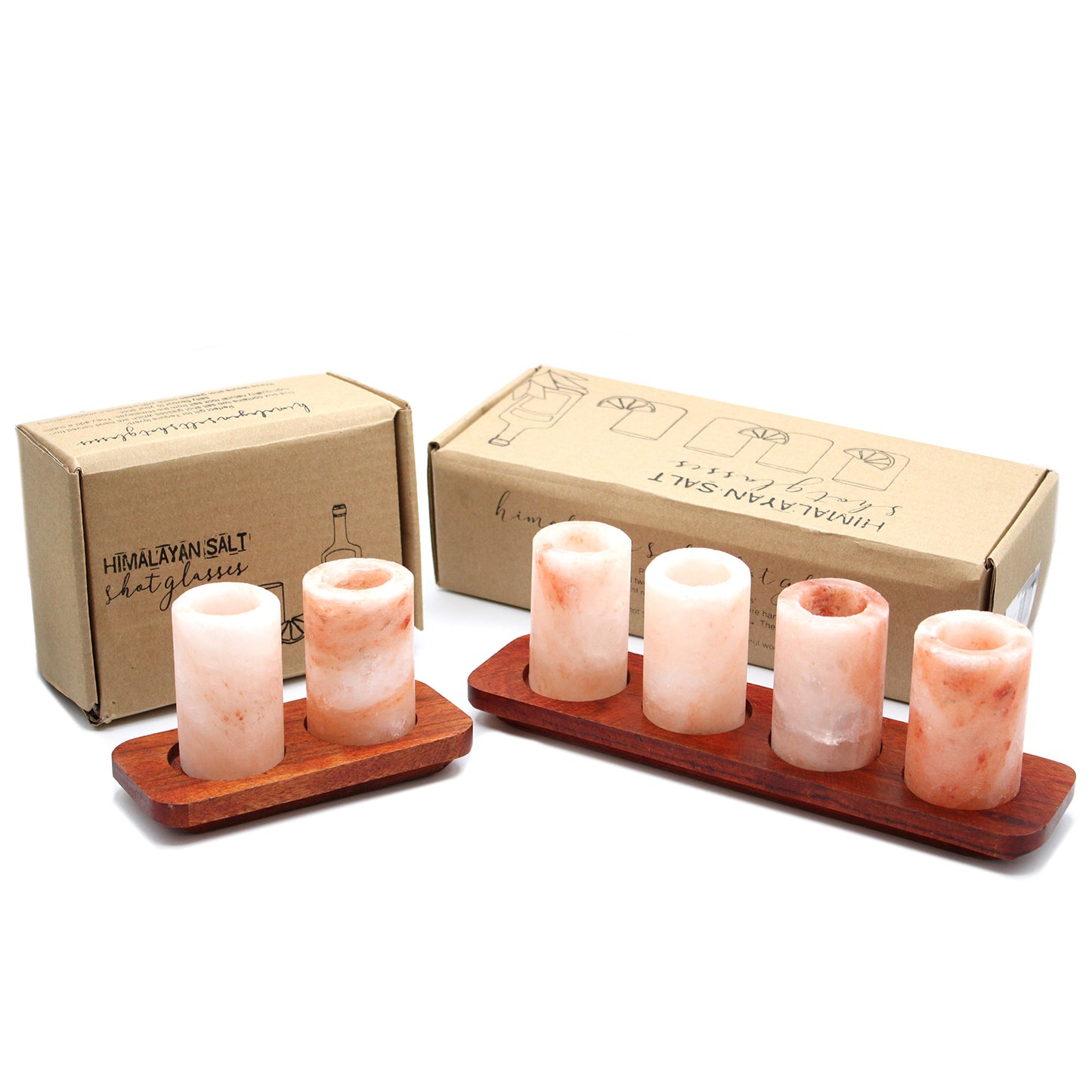 Set of 4 Himalayan salt jars and wooden stand for serving