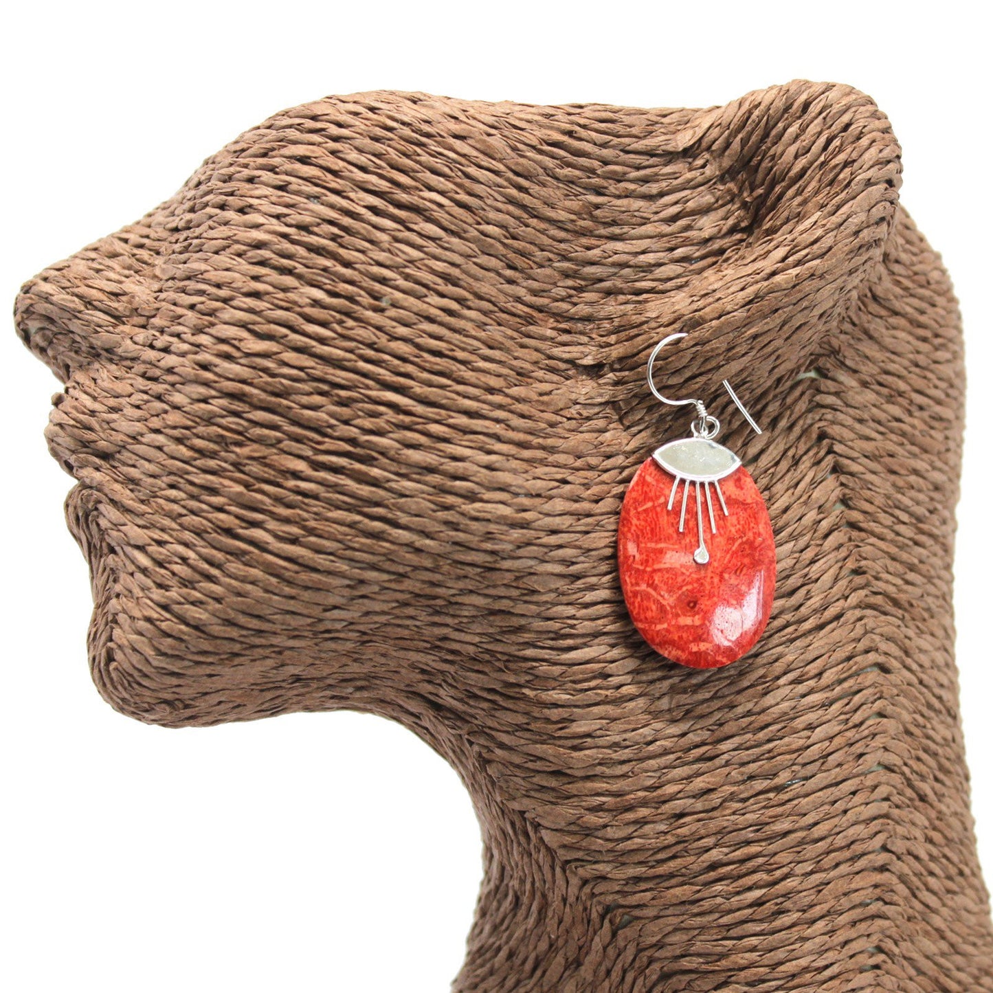 Silver and coral pendants - Oval