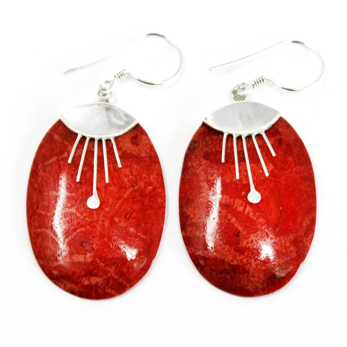 Silver and coral pendants - Oval