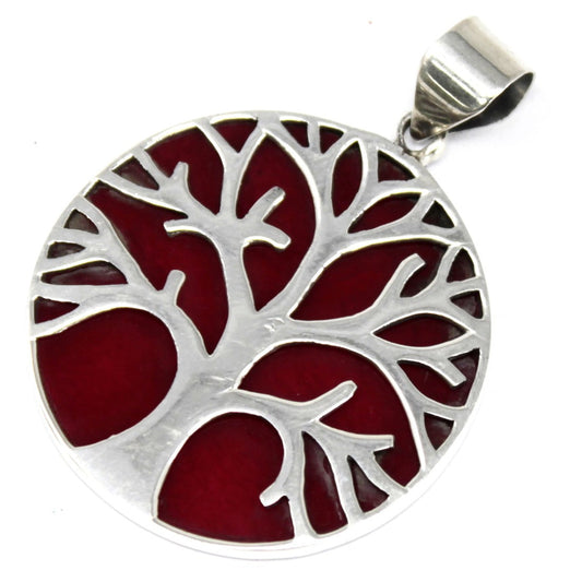 Pendentif Arbre de Vie Argent 30mm - Effet Corail