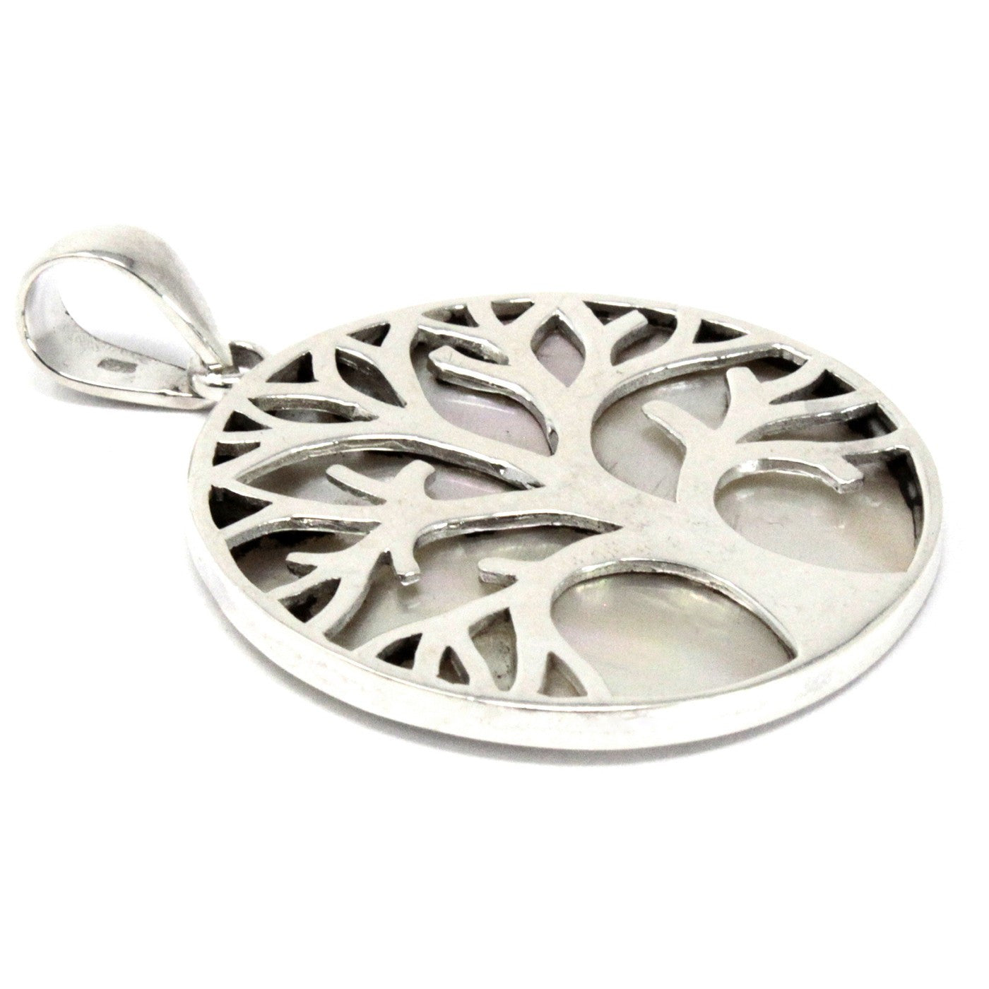 Tree of Life Silver Necklace 30mm - Madre Pearl