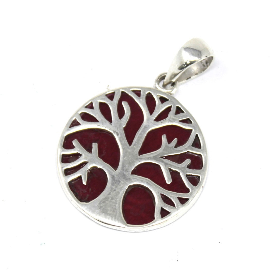 Silver Tree of Life Pendant 22mm - Coral Effect