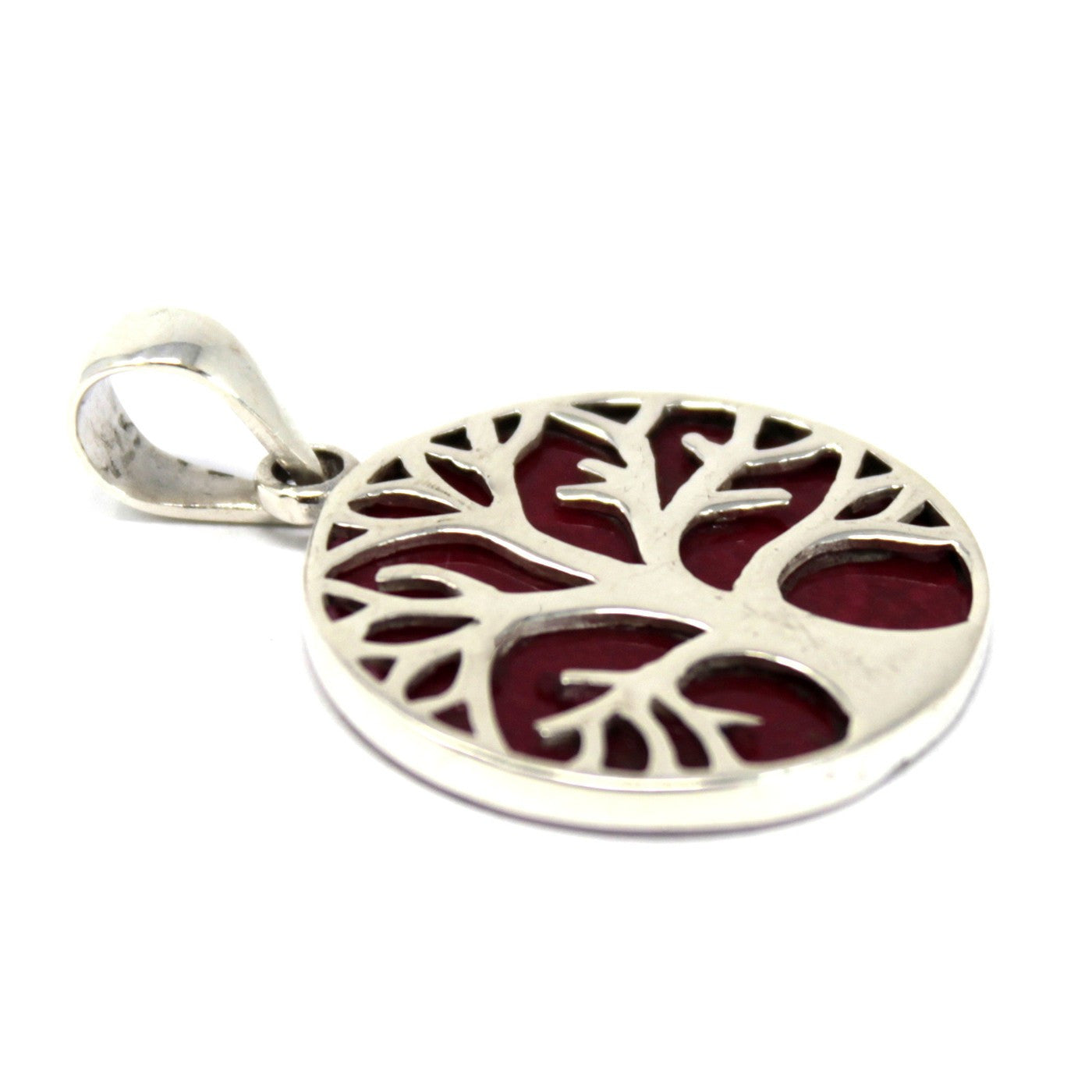 Silver Tree of Life Pendant 22mm - Coral Effect