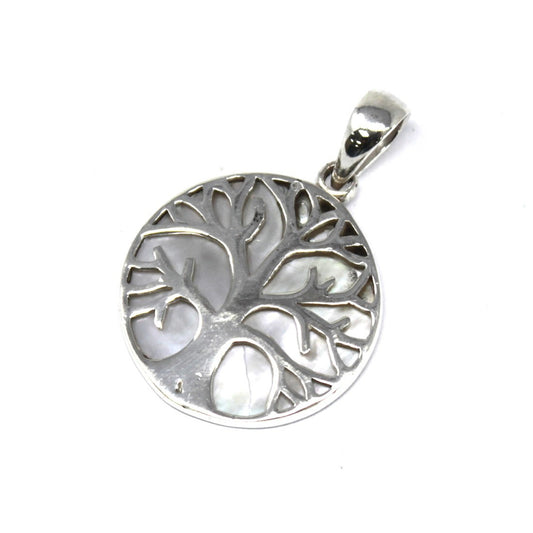 Tree of Life Silver Necklace 22mm - Madre Pearl