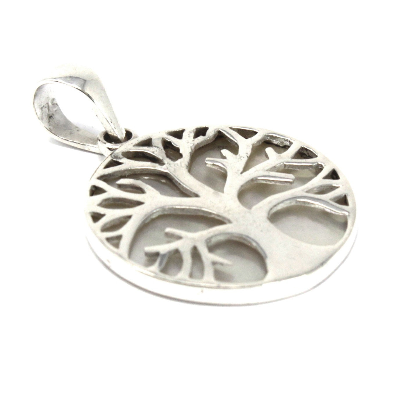 Tree of Life Silver Necklace 22mm - Madre Pearl