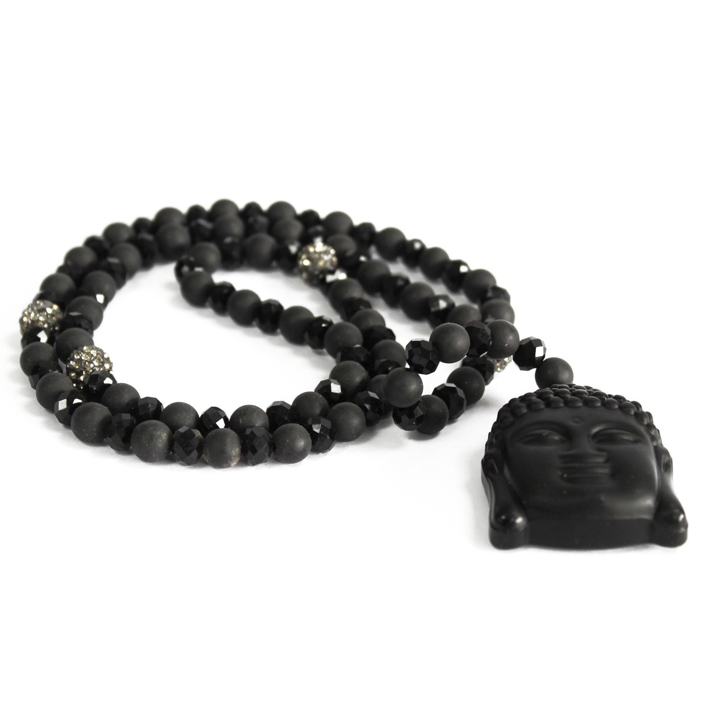 Buddha / black stone - precious stone necklace