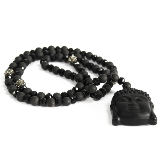 Buddha / black stone - precious stone necklace