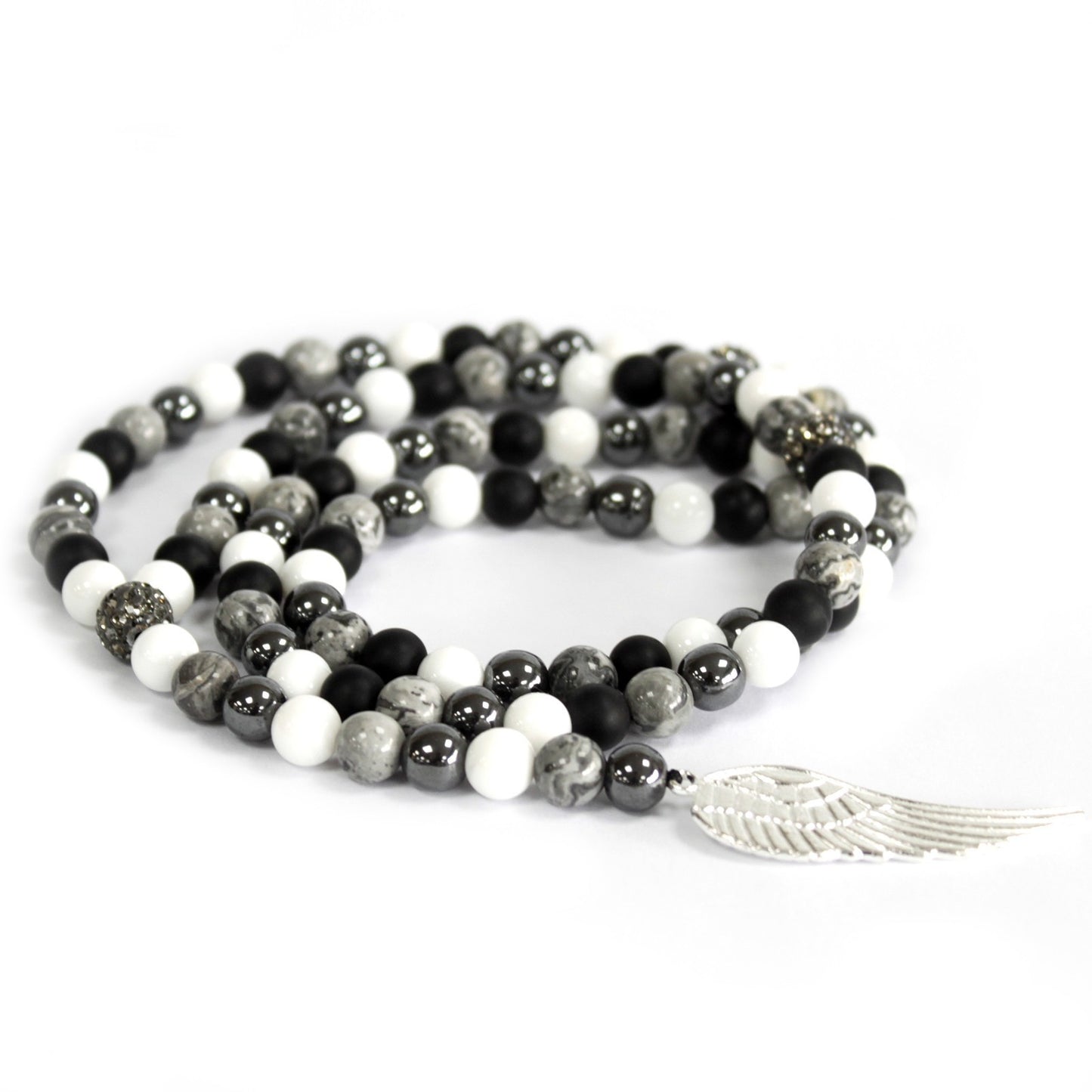 Angel wing / gray agate - Precious stone necklace