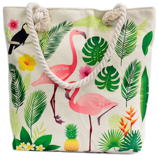 Bolso shopper con asa de cuerda - tropical flamenco