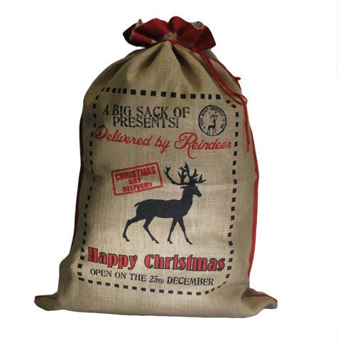 Santa yute bag - Delivered By Reindeer