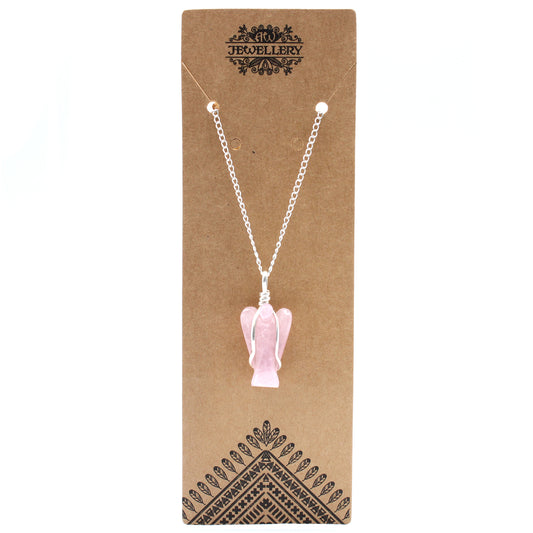 Guardian Angel Necklace with Precious Stones - Pink Quartz