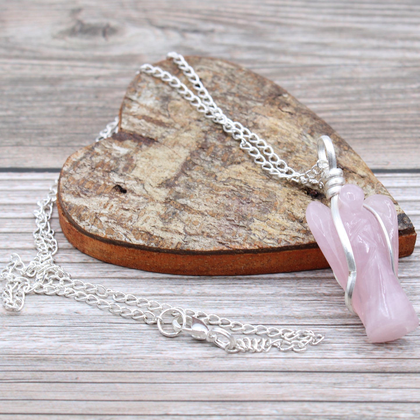 Guardian Angel Necklace with Precious Stones - Pink Quartz