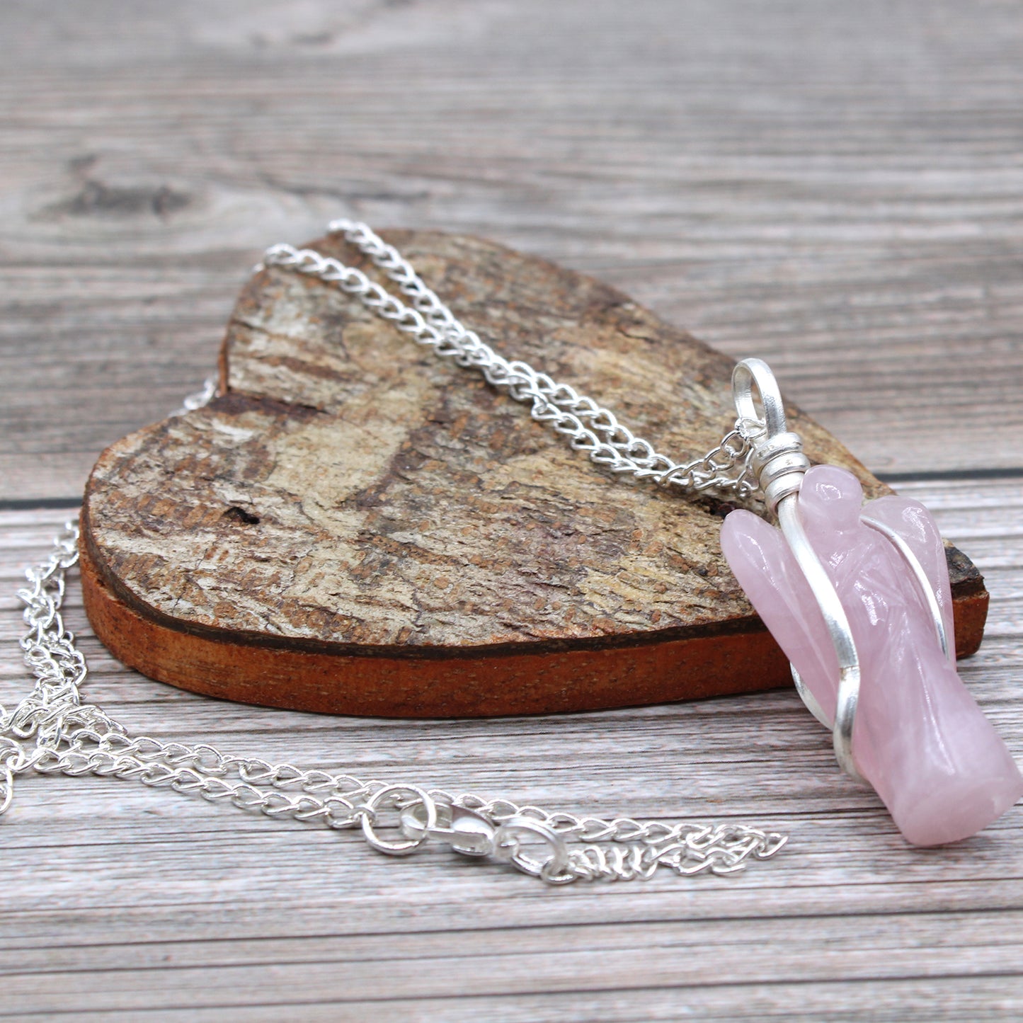 Guardian Angel Necklace with Precious Stones - Pink Quartz