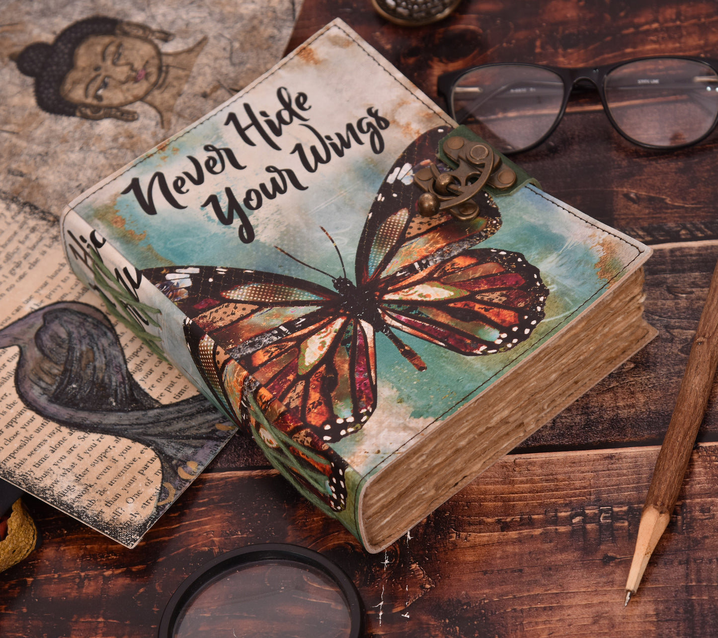 "Never Hide Your Wings" leather notebook (7x5")