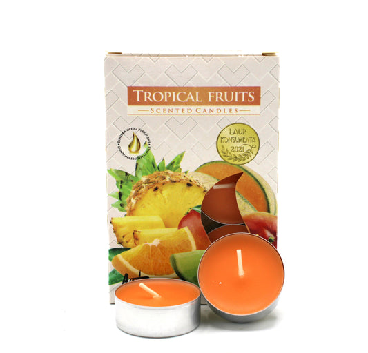 1x Lot de 6 bougies à thé parfumées - Fruits Tropicaux