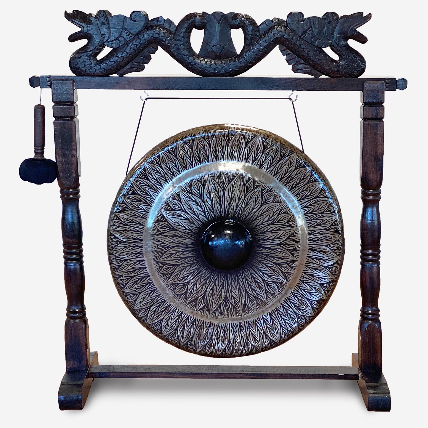 Grand Gong de méditation sur pied marron antique - 80cm - Noir - Standard