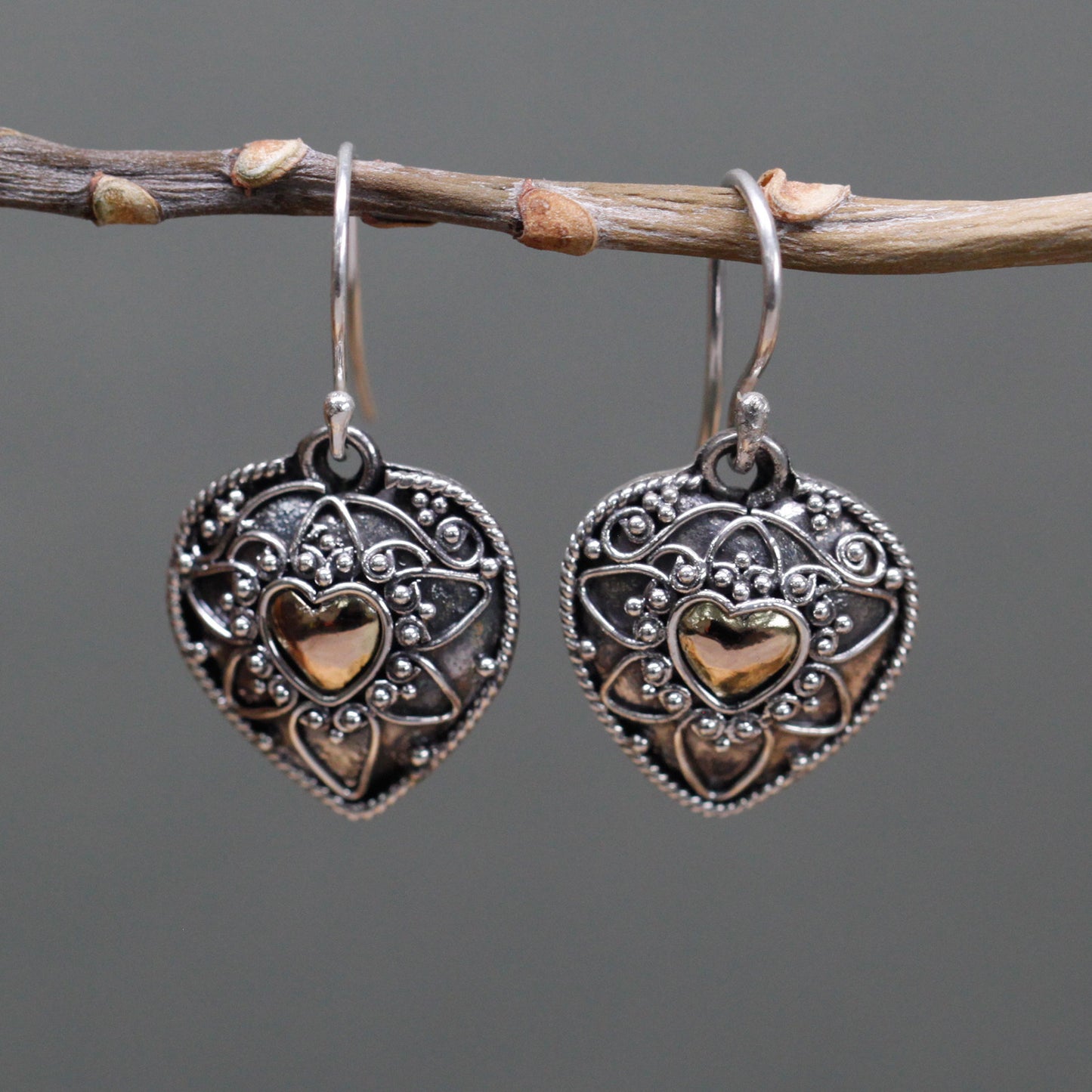 Silver and Gold Pendant - Mandala Hearts