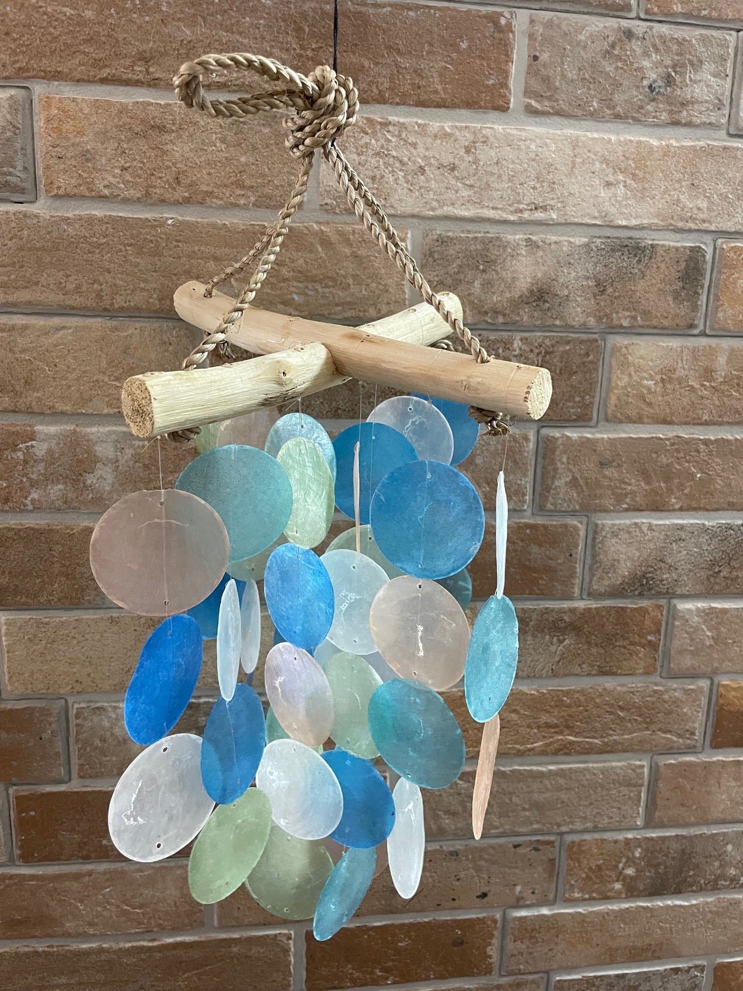 Wooden carillon - Cross - Blue and pearl