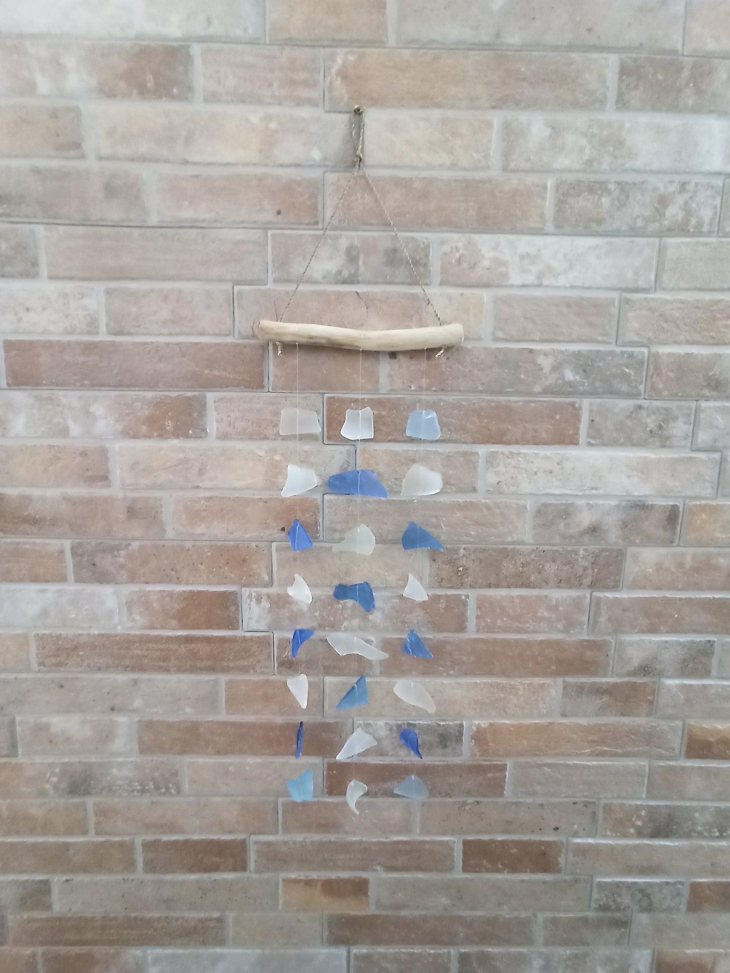 Recycled glass carillon - Three tails - Blue and white