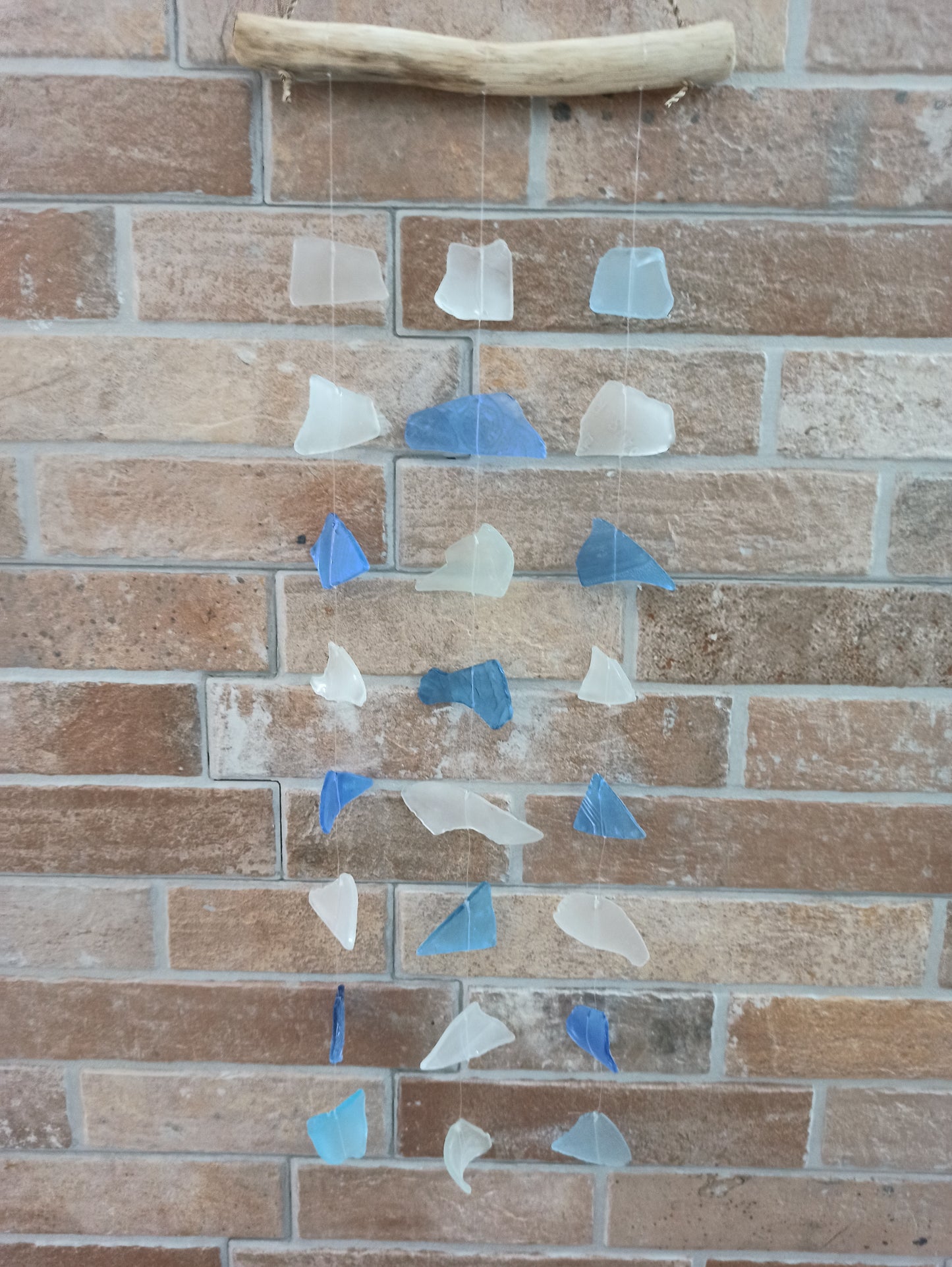 Recycled glass carillon - Three tails - Blue and white