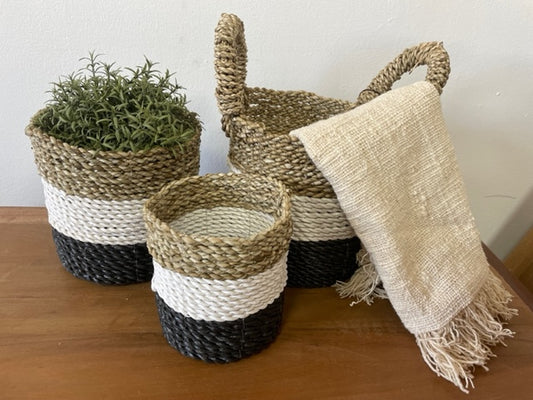 Seaweed basket game - Dark gray / White / Natural