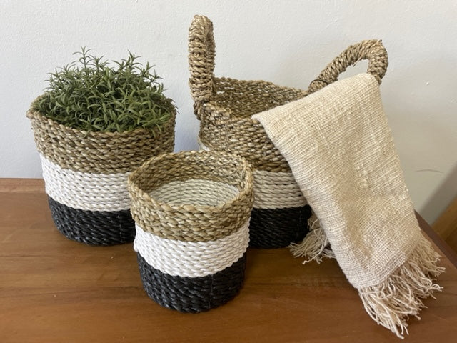 Seaweed basket game - Dark gray / White / Natural