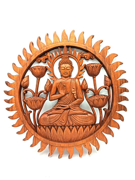 Buddha and Lotus wooden panel - 40cm