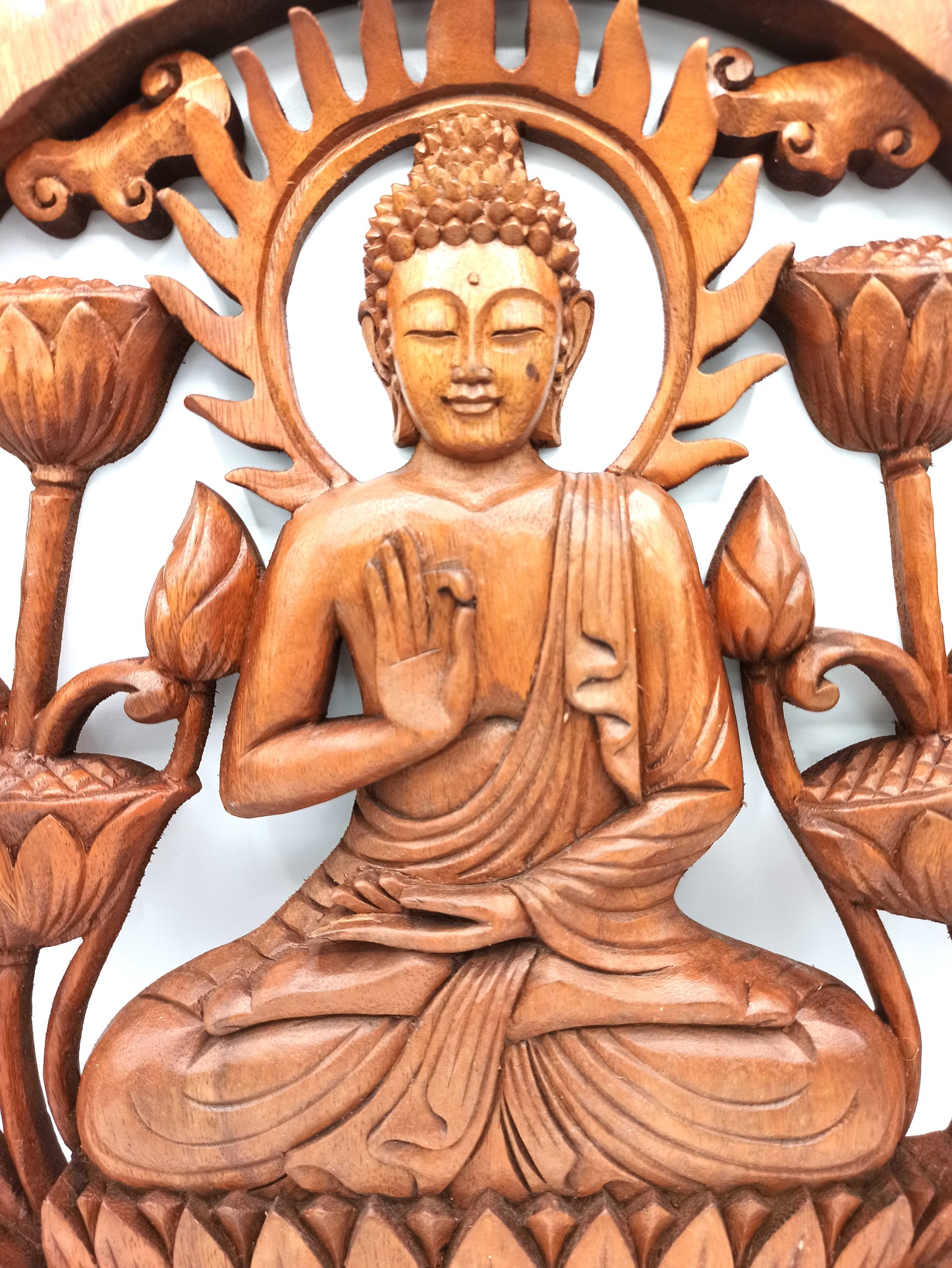 Buddha and Lotus wooden panel - 40cm