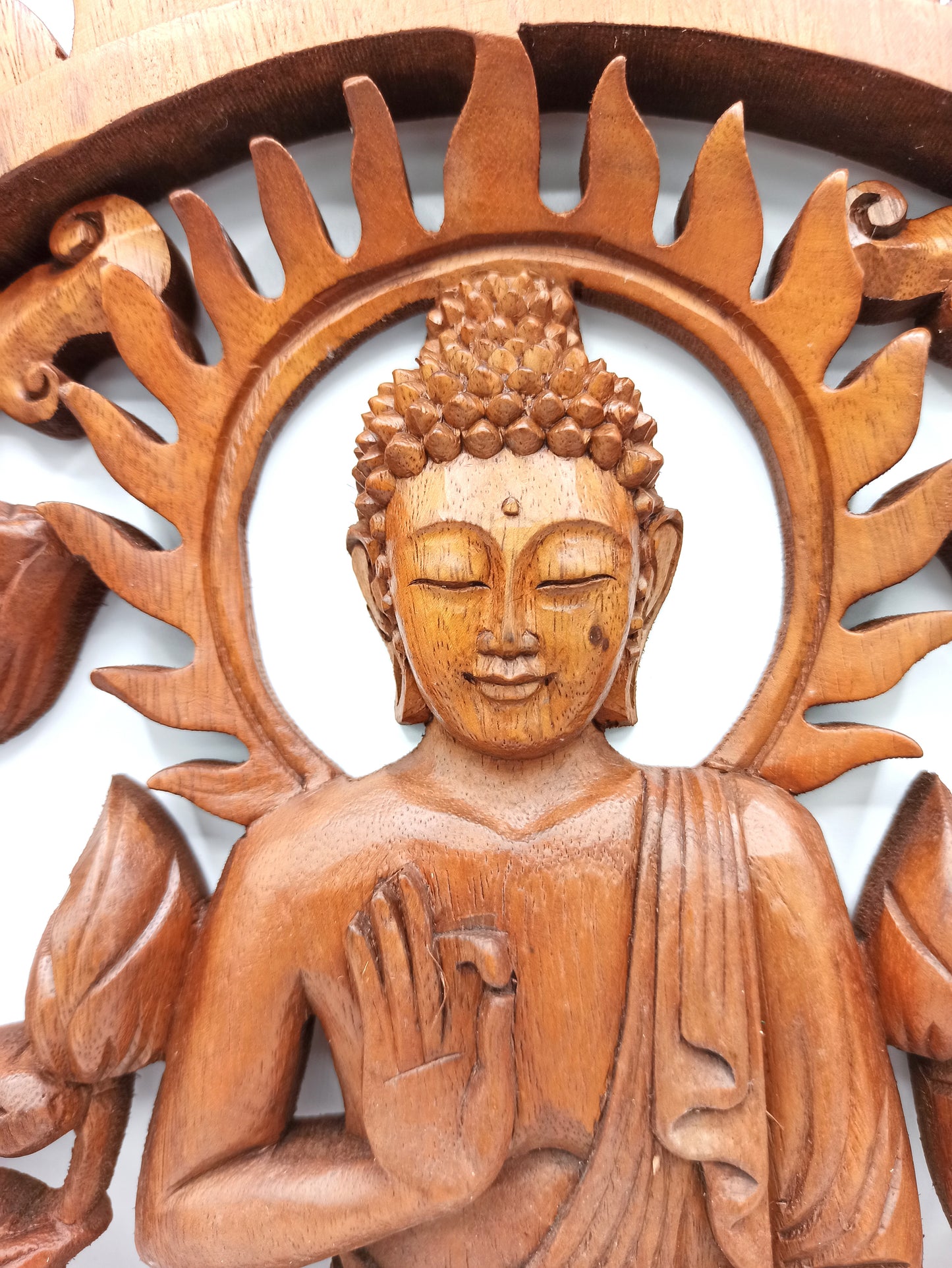 Buddha and Lotus wooden panel - 40cm