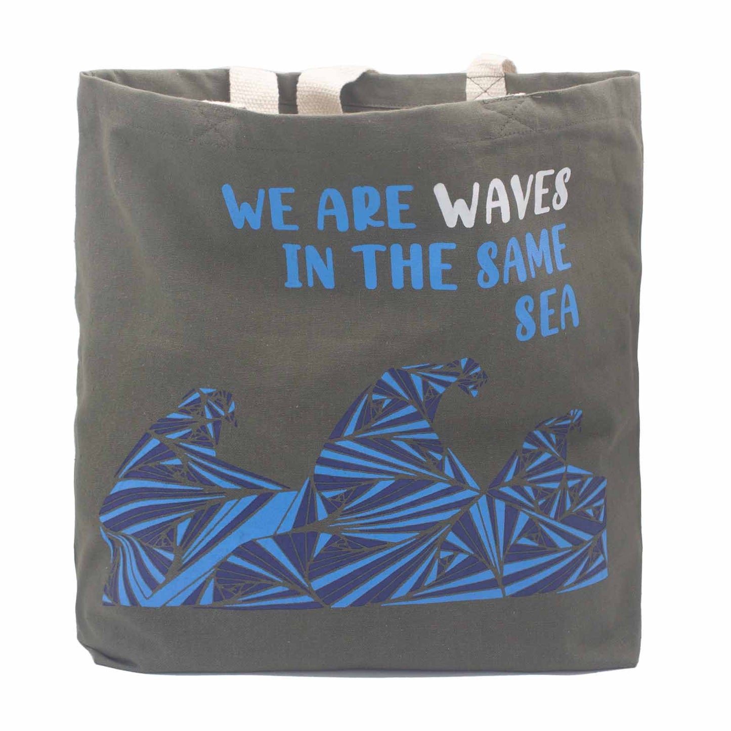 Printed cotton bag - we are olas - gray, blue, natural