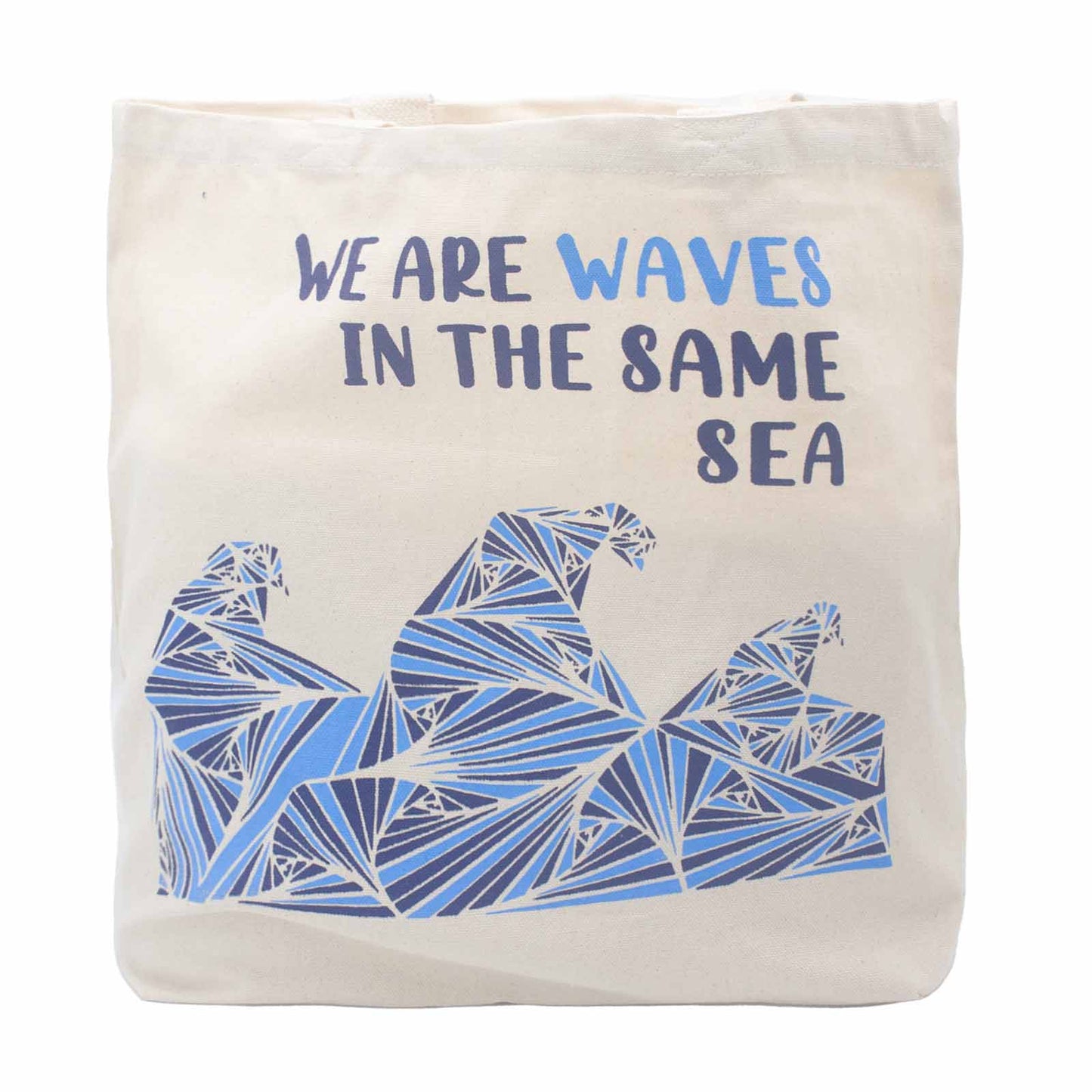 Printed cotton bag - we are olas - gray, blue, natural