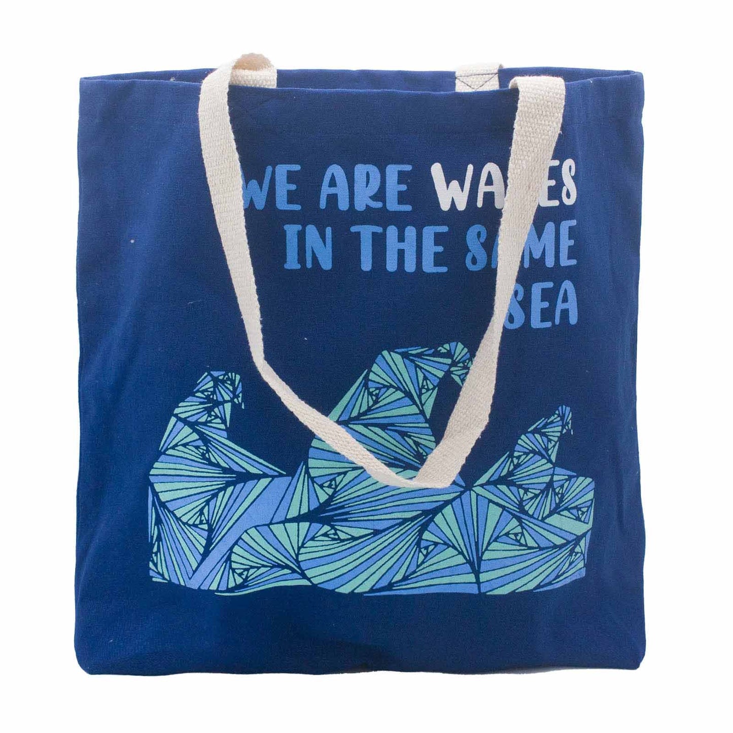 Printed cotton bag - we are olas - gray, blue, natural