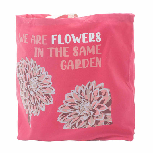 Sac en coton imprimé - nous sommes des fleurs - Olive, Rose et Naturel