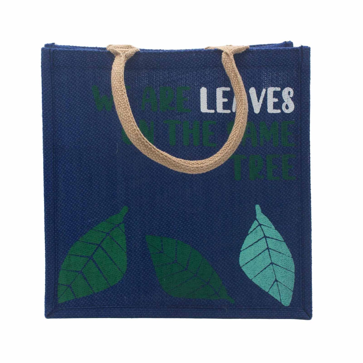 bolsa de yute estampada - Somos hojas - Amarillo, Azul y Natural