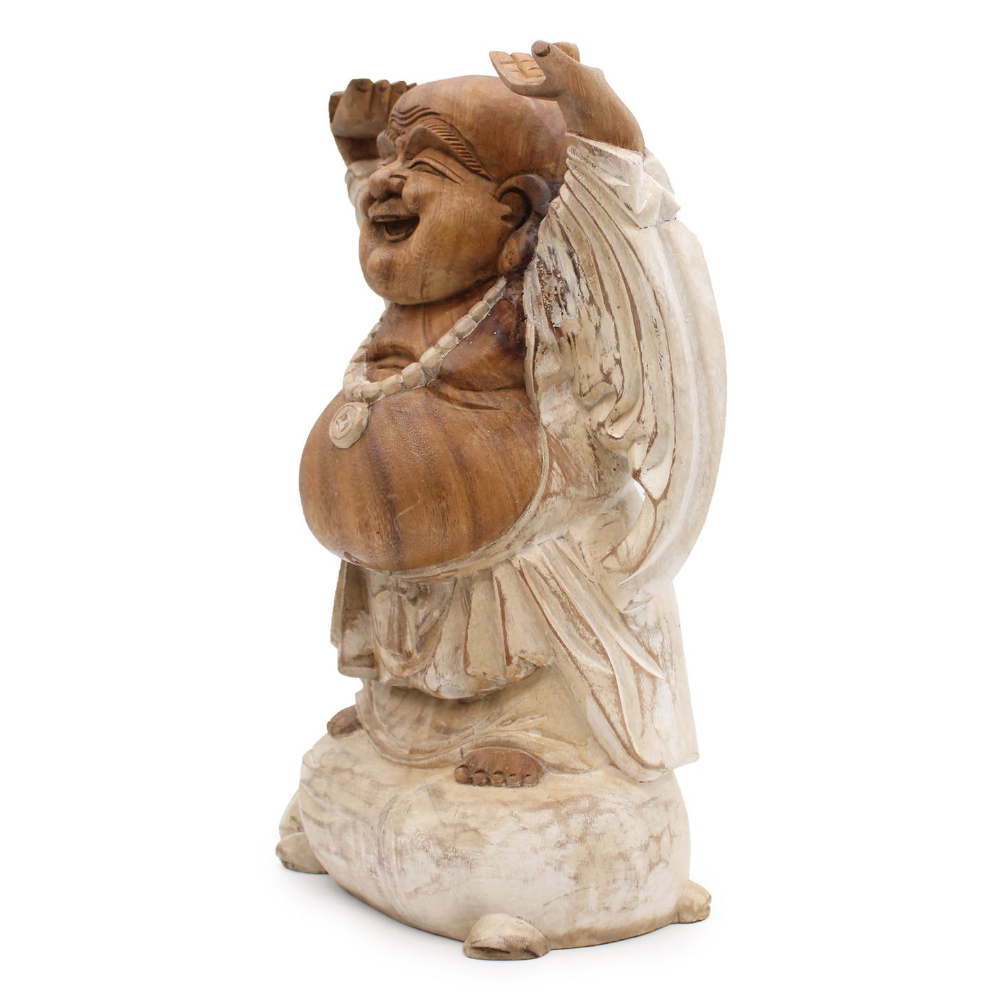 Happy Buddha Mains en l'air - Blanchiment de chaux 40cm