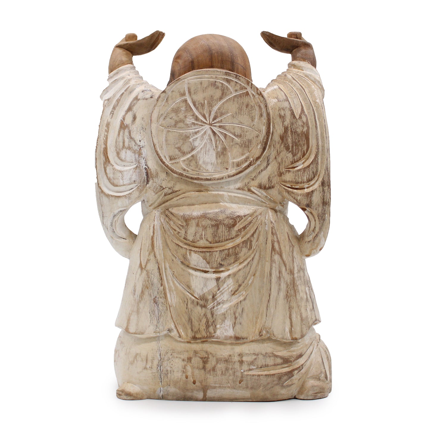 Happy Buddha Mains en l'air - Blanchiment de chaux 40cm